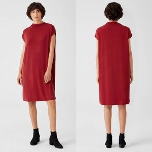 Eileen Fisher Sueded Cupro Knit Funnel Neck Dress Cranberry
